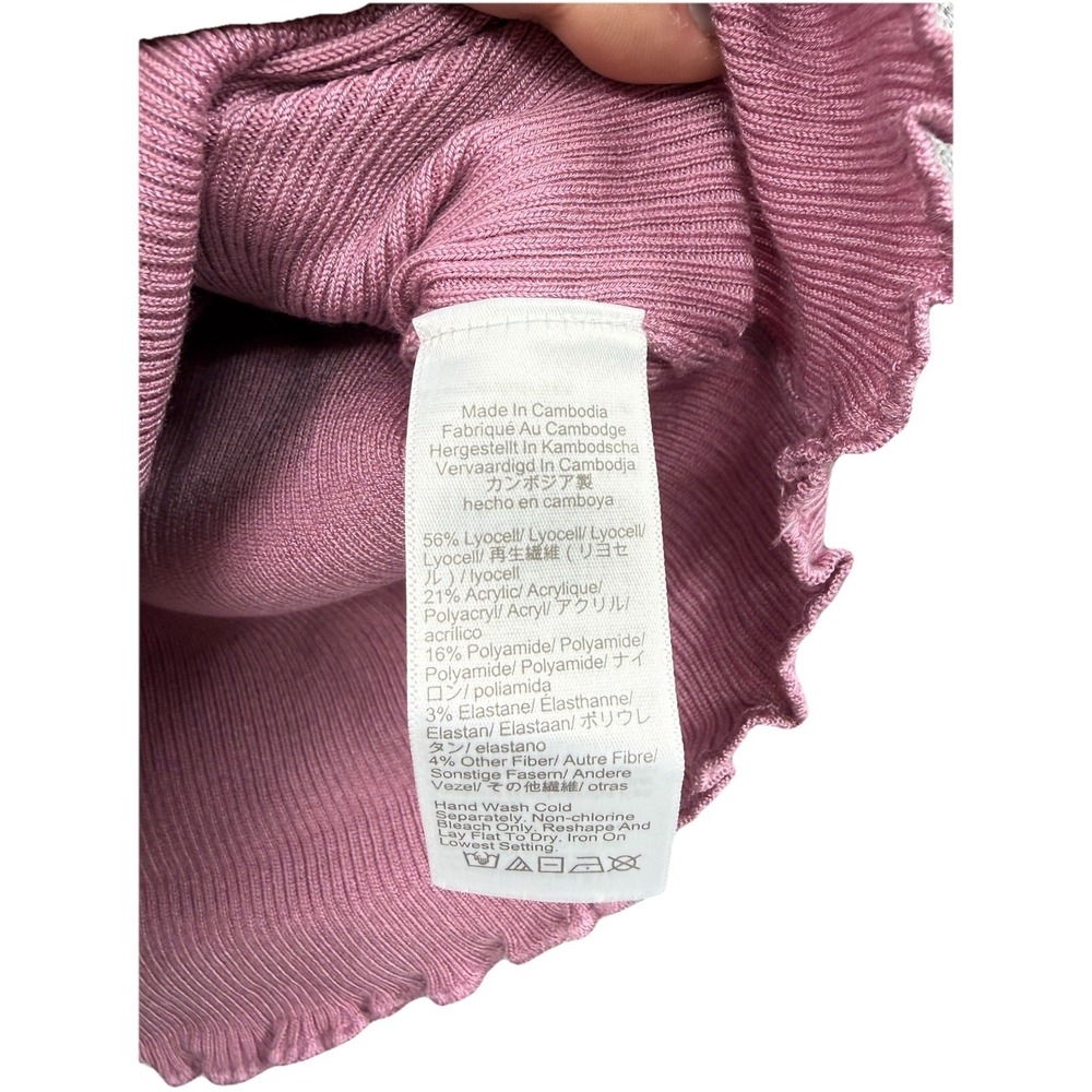 J Crew Ruffle Trim Mauve Sweater Pullover Ribbed TENCEL Lyocell Blend Womens L - Picture 4 of 7